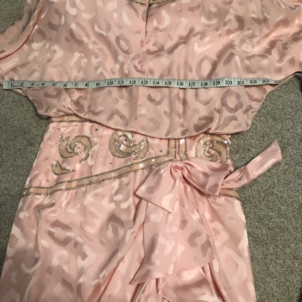 Vintage A.J. Bari Pink Midi dress Scoop neck Sequins trim long sleeves Size 12 - Picture 7 of 10